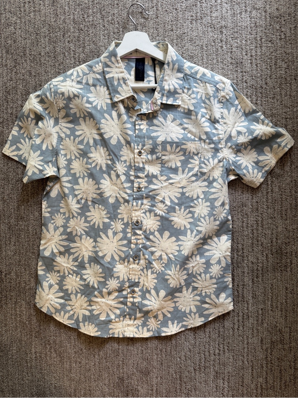 NWT Soulstar Blue/ Ivory Cotton Reteo Floral Short Sleeve Shirt Camp Collar M